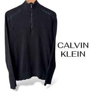 CALVIN KLEIN Knit Black Ribbed Sweater | 1/4 Zip | Large